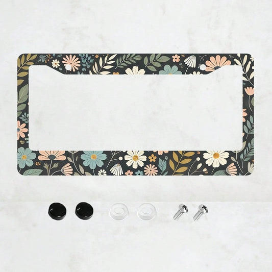 1PC Colorful Flowers License Plate Frame Cute Daisy Floral License Plate Funny License Plate Holder Aluminum Auto Parts License Plate Decoration With Screws Size 12 X 6