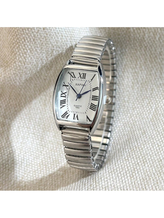 1pc Couple's Roman Scale Elastic Band Quartz Watch, Fashionable Women's Stretch Wrist Watch, Cross-Border Popular Item