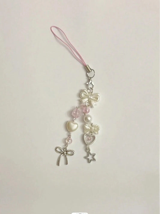 1pc Creative Faux Pearl Bow Decor Phone Lanyard, Camera Strap. Note: Due To Photography Angle And Magnification, The Actual Size May Slightly Differ From The Photo. Phone Charm, Phone Accessory, Smart