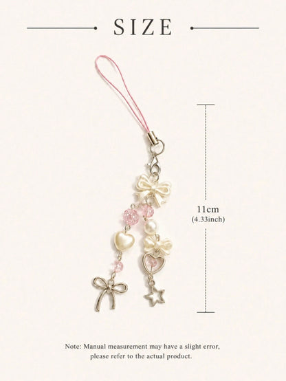 1pc Creative Faux Pearl Bow Decor Phone Lanyard, Camera Strap. Note: Due To Photography Angle And Magnification, The Actual Size May Slightly Differ From The Photo. Phone Charm, Phone Accessory, Smart