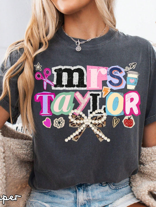 1PC Custom Teacher Shirt Personalized Teacher Name Tee Mrs Teacher Shirt Back To School Gift Cute Teacher Tee Ransom Note Shirt, 100% Cotton, S-3XL