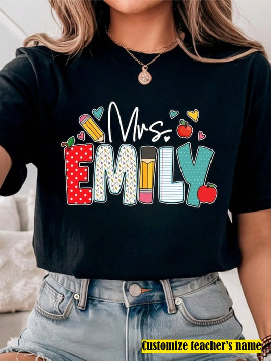 1pc Custom Teacher Shirt With Name, Personalized Teacher Appreciation Gifts, Back To School Shirt For Teachers, Teacher Life Graphic Tee