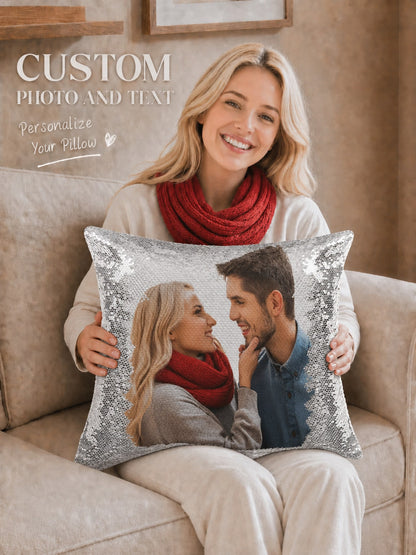1pc Customized Magic Sequin Pillowcase With Photo, Personalized Sparkly Cushion Cover, Custom Photo Decorative Pillowcase, Personalized Picture Sequin Pillow Cover, Glittery Pillowcase, Living Room So