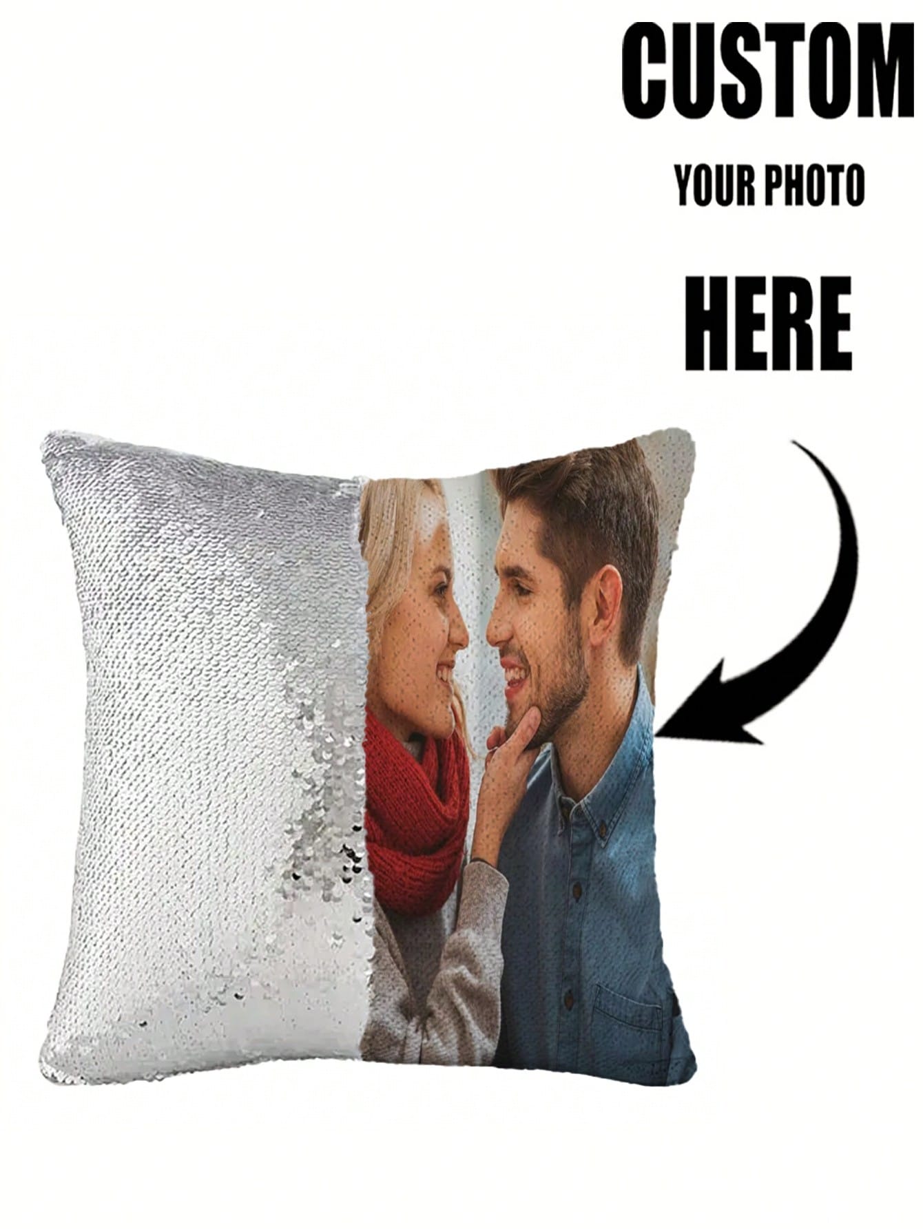 1pc Customized Magic Sequin Pillowcase With Photo, Personalized Sparkly Cushion Cover, Custom Photo Decorative Pillowcase, Personalized Picture Sequin Pillow Cover, Glittery Pillowcase, Living Room So