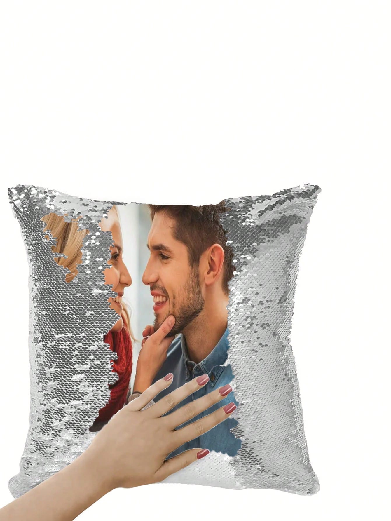 1pc Customized Magic Sequin Pillowcase With Photo, Personalized Sparkly Cushion Cover, Custom Photo Decorative Pillowcase, Personalized Picture Sequin Pillow Cover, Glittery Pillowcase, Living Room So