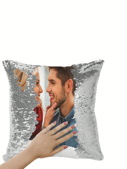 1pc Customized Magic Sequin Pillowcase With Photo, Personalized Sparkly Cushion Cover, Custom Photo Decorative Pillowcase, Personalized Picture Sequin Pillow Cover, Glittery Pillowcase, Living Room So