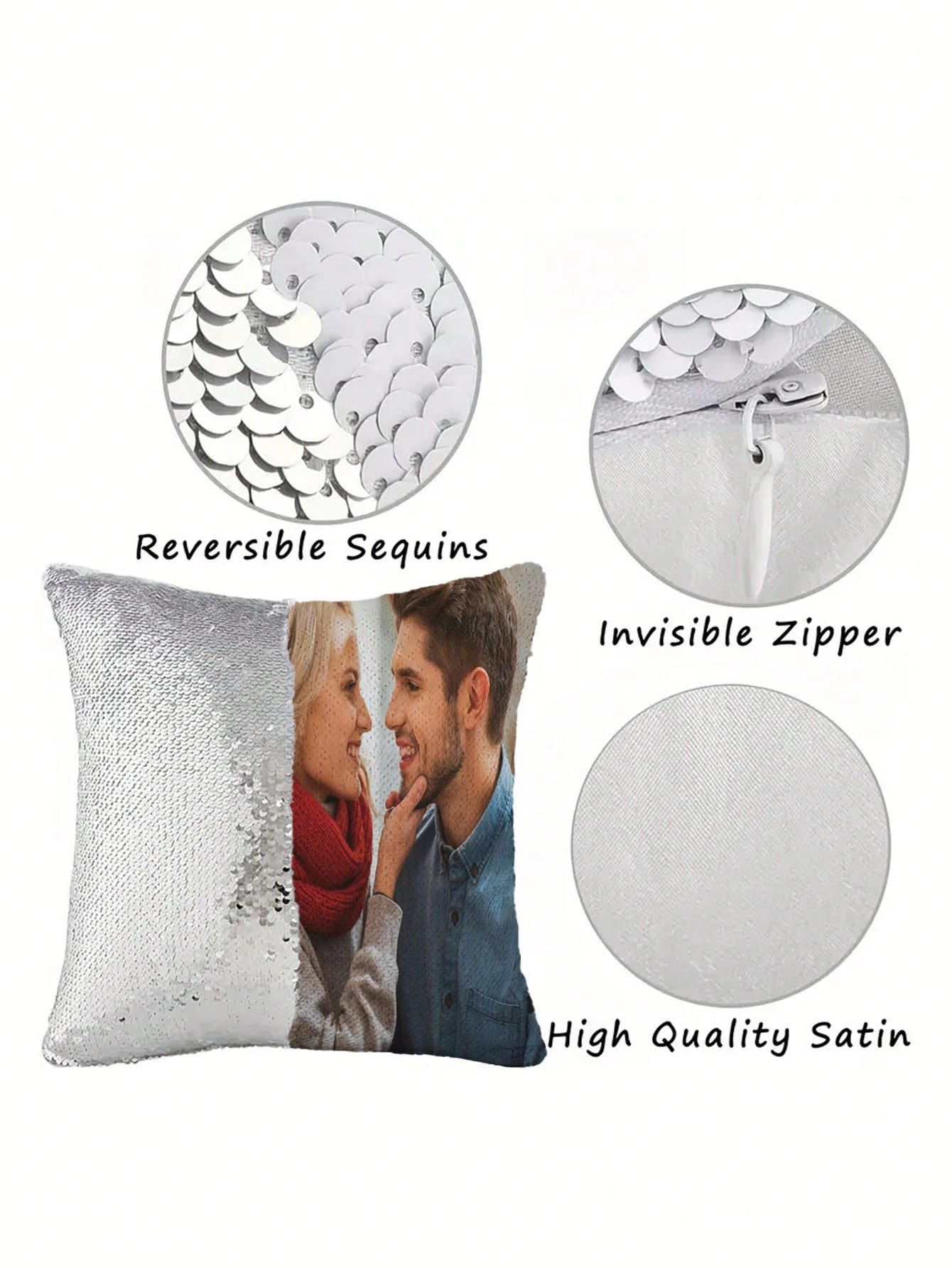 1pc Customized Magic Sequin Pillowcase With Photo, Personalized Sparkly Cushion Cover, Custom Photo Decorative Pillowcase, Personalized Picture Sequin Pillow Cover, Glittery Pillowcase, Living Room So