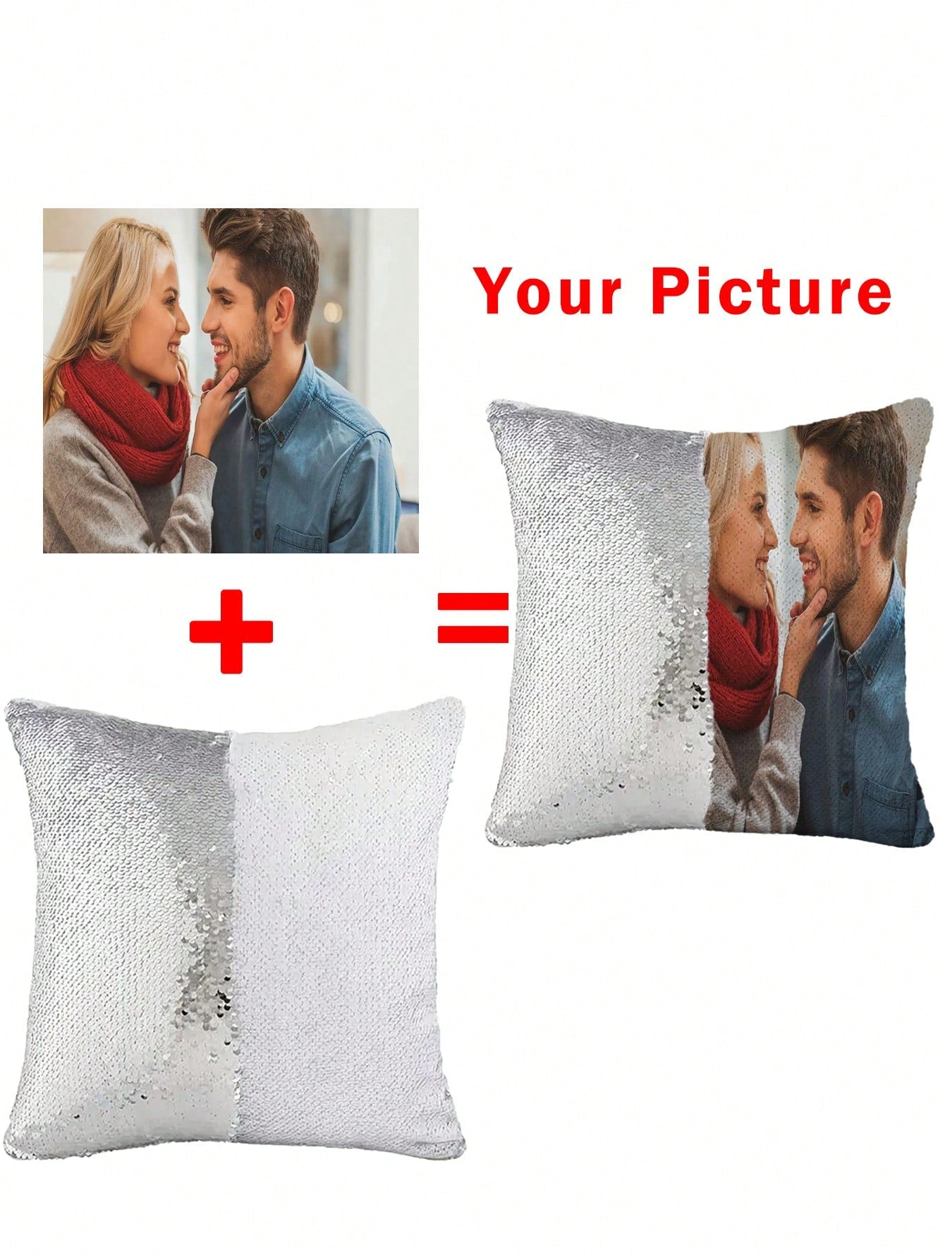 1pc Customized Magic Sequin Pillowcase With Photo, Personalized Sparkly Cushion Cover, Custom Photo Decorative Pillowcase, Personalized Picture Sequin Pillow Cover, Glittery Pillowcase, Living Room So