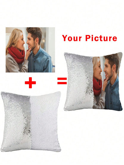 1pc Customized Magic Sequin Pillowcase With Photo, Personalized Sparkly Cushion Cover, Custom Photo Decorative Pillowcase, Personalized Picture Sequin Pillow Cover, Glittery Pillowcase, Living Room So