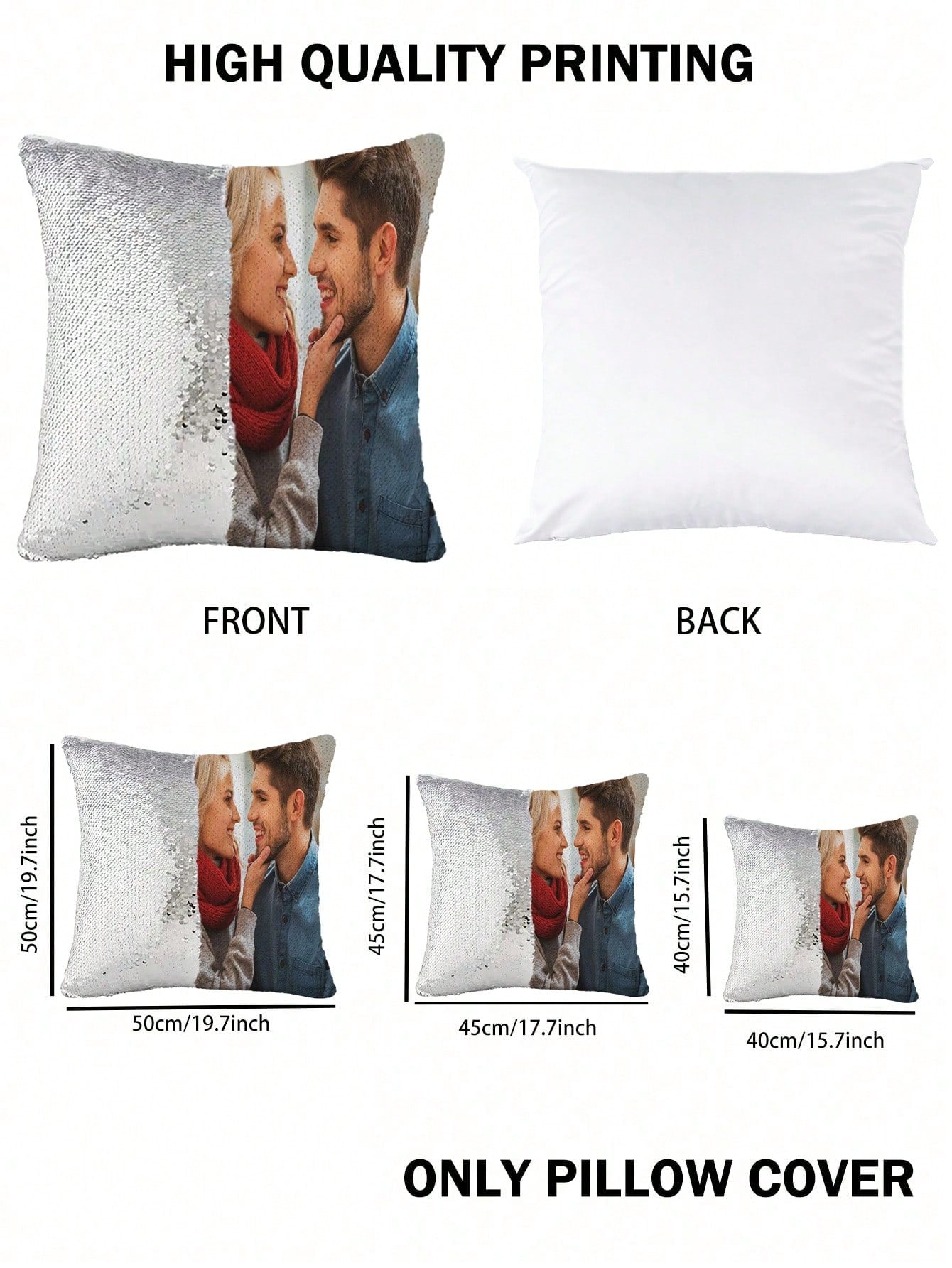 1pc Customized Magic Sequin Pillowcase With Photo, Personalized Sparkly Cushion Cover, Custom Photo Decorative Pillowcase, Personalized Picture Sequin Pillow Cover, Glittery Pillowcase, Living Room So