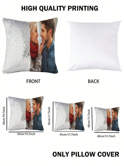 1pc Customized Magic Sequin Pillowcase With Photo, Personalized Sparkly Cushion Cover, Custom Photo Decorative Pillowcase, Personalized Picture Sequin Pillow Cover, Glittery Pillowcase, Living Room So