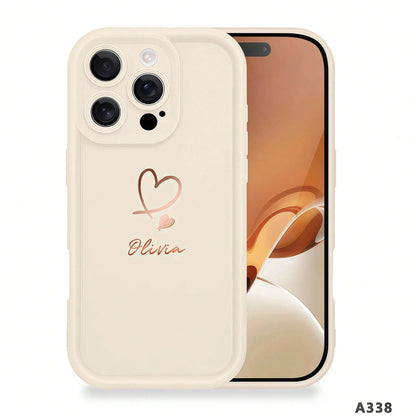 1pc Customized Personalized Unique Couple Name Design Silicone Phone Case, Minimalist, Fashionable, Cute, Distinctive Design, Compatible With Apple 17, 16, 15, 14, 13, 12, 11, X, XR, Xs, 7, Plus, Pro