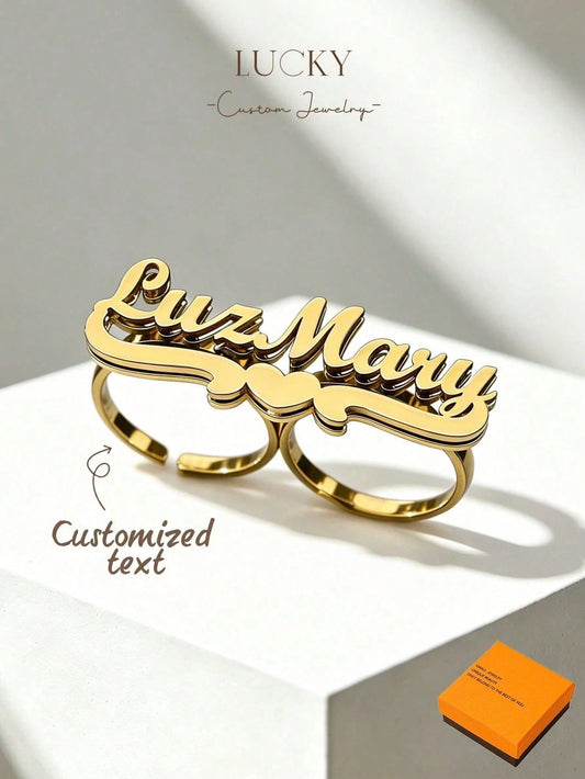 1pc Customized Stainless Steel Ring, Double Layer Badge, Anniversary Gift Jewelry, Customizable Name, Minimalist Daily Style, Includes Gift Box, Valentine's Day, Birthday, Mother's Day, Daily Wear, Av