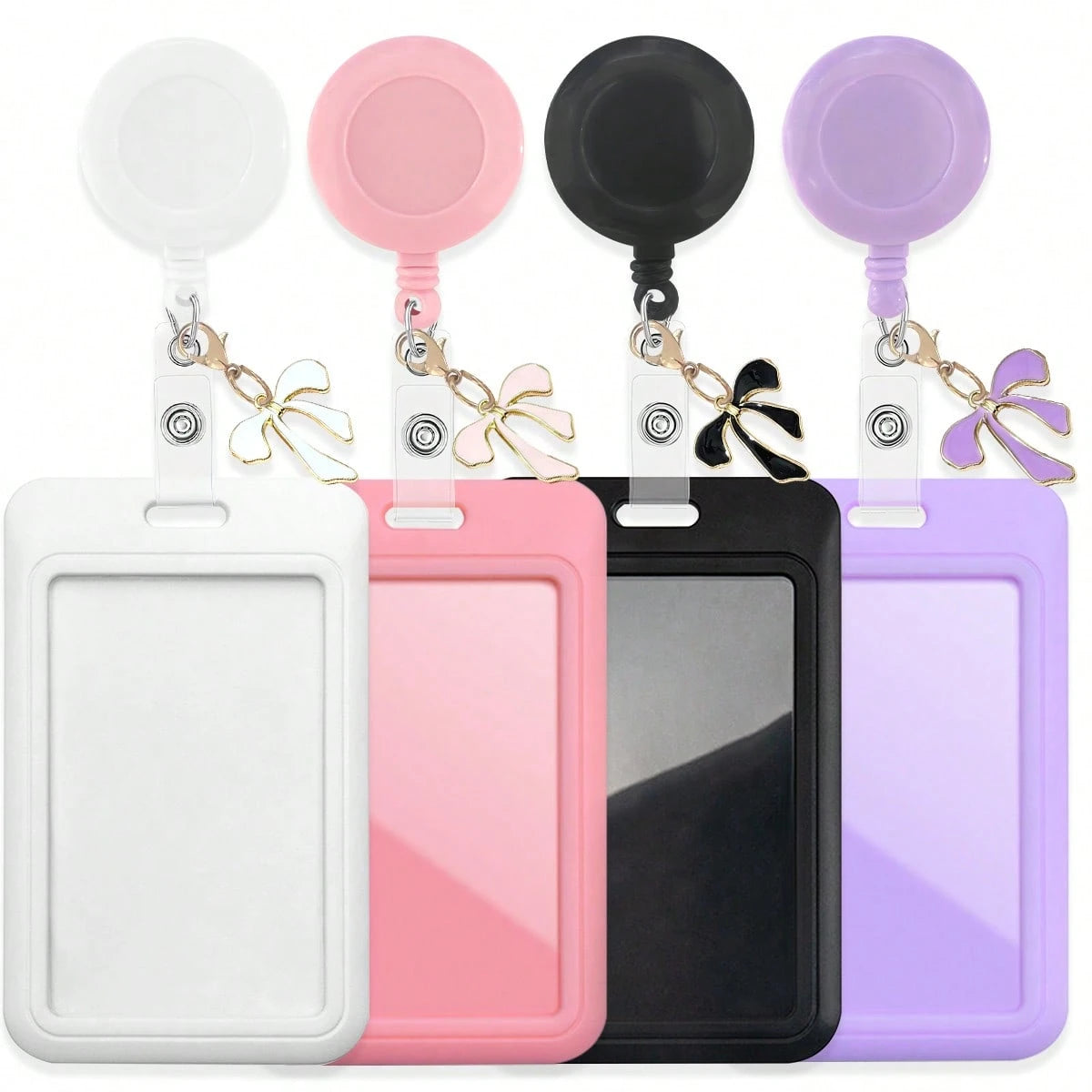 1pc Cute Badge Reel ID Card Holder, With Badge Reel Decor Bow, Hard Plastic Card Holder Suitable For Bus Card, Credit Card And Access Card, Suitable As Gift For Doctors, Nurses, Teachers And Office Wo
