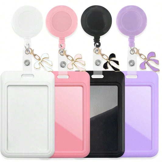 1pc Cute Badge Reel ID Card Holder, With Badge Reel Decor Bow, Hard Plastic Card Holder Suitable For Bus Card, Credit Card And Access Card, Suitable As Gift For Doctors, Nurses, Teachers And Office Wo