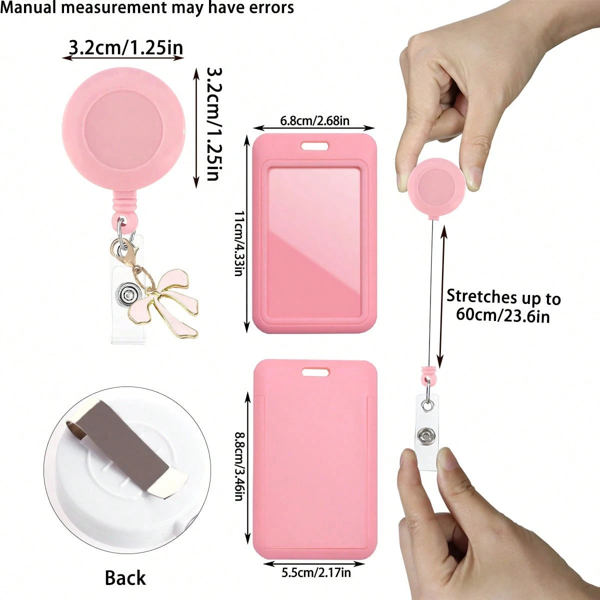 1pc Cute Badge Reel ID Card Holder, With Badge Reel Decor Bow, Hard Plastic Card Holder Suitable For Bus Card, Credit Card And Access Card, Suitable As Gift For Doctors, Nurses, Teachers And Office Wo