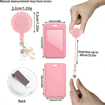 1pc Cute Badge Reel ID Card Holder, With Badge Reel Decor Bow, Hard Plastic Card Holder Suitable For Bus Card, Credit Card And Access Card, Suitable As Gift For Doctors, Nurses, Teachers And Office Wo