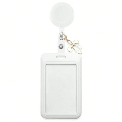 1pc Cute Badge Reel ID Card Holder, With Badge Reel Decor Bow, Hard Plastic Card Holder Suitable For Bus Card, Credit Card And Access Card, Suitable As Gift For Doctors, Nurses, Teachers And Office Wo