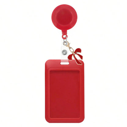 1pc Cute Badge Reel ID Card Holder, With Badge Reel Decor Bow, Hard Plastic Card Holder Suitable For Bus Card, Credit Card And Access Card, Suitable As Gift For Doctors, Nurses, Teachers And Office Wo