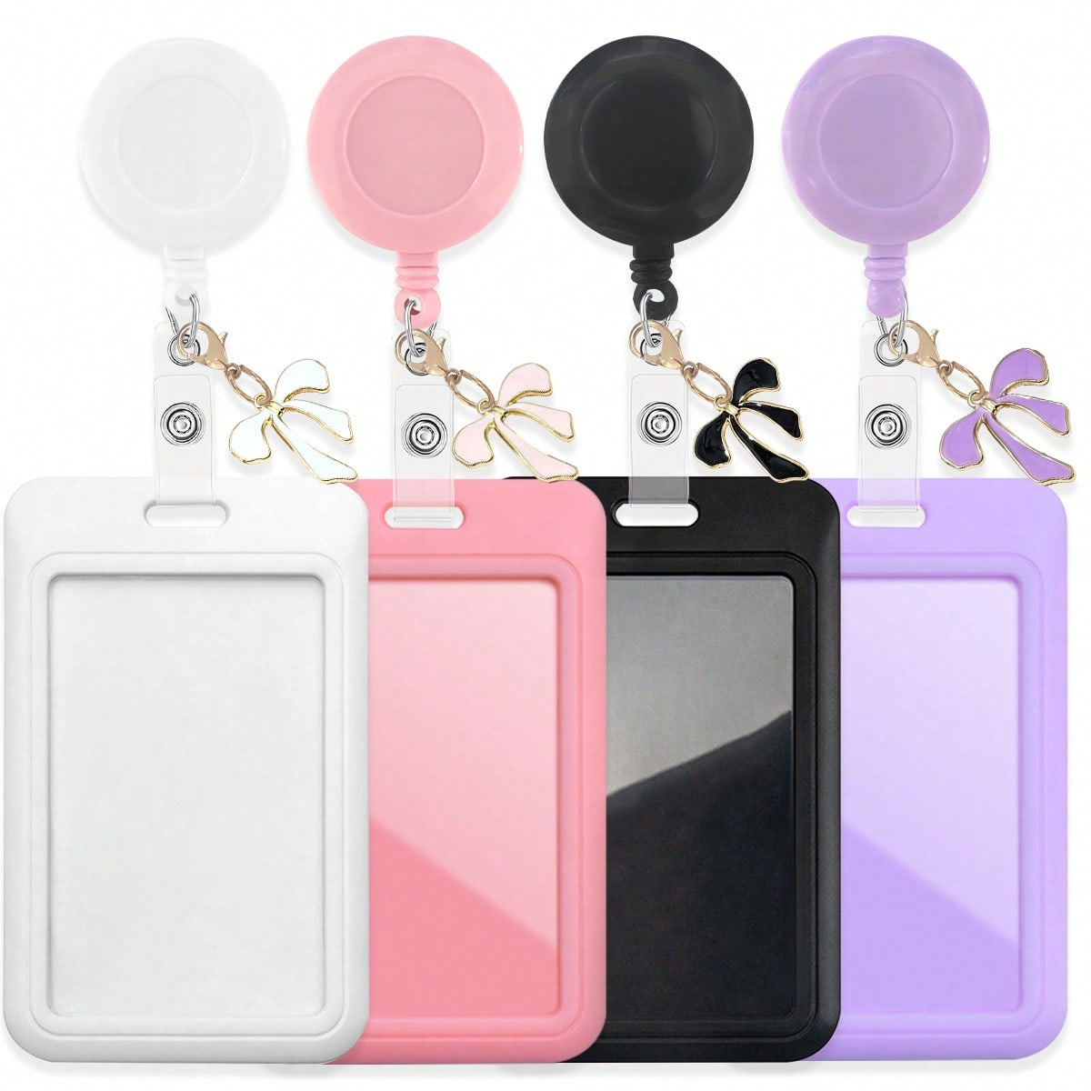1pc Cute Badge Reel ID Card Holder, With Badge Reel Decor Bow, Hard Plastic Card Holder Suitable For Bus Card, Credit Card And Access Card, Suitable As Gift For Doctors, Nurses, Teachers And Office Wo