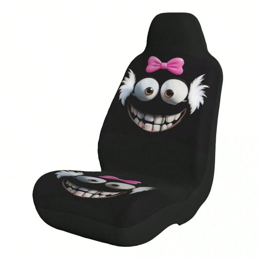 1pc Cute Cartoon Print Car Seat Cover, Car Accessories, Expression Element Women's Car Seat Cover, Car Decoration, Car Interior Accessories, Women's Car Seat Cover, Full Set Car Essentials, Suitable F