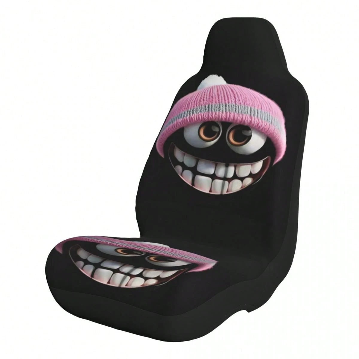 1pc Cute Cartoon Print Car Seat Cover, Car Accessories, Expression Element Women's Car Seat Cover, Car Decoration, Car Interior Accessories, Women's Car Seat Cover, Full Set Car Essentials, Suitable F