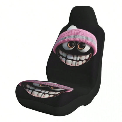 1pc Cute Cartoon Print Car Seat Cover, Car Accessories, Expression Element Women's Car Seat Cover, Car Decoration, Car Interior Accessories, Women's Car Seat Cover, Full Set Car Essentials, Suitable F