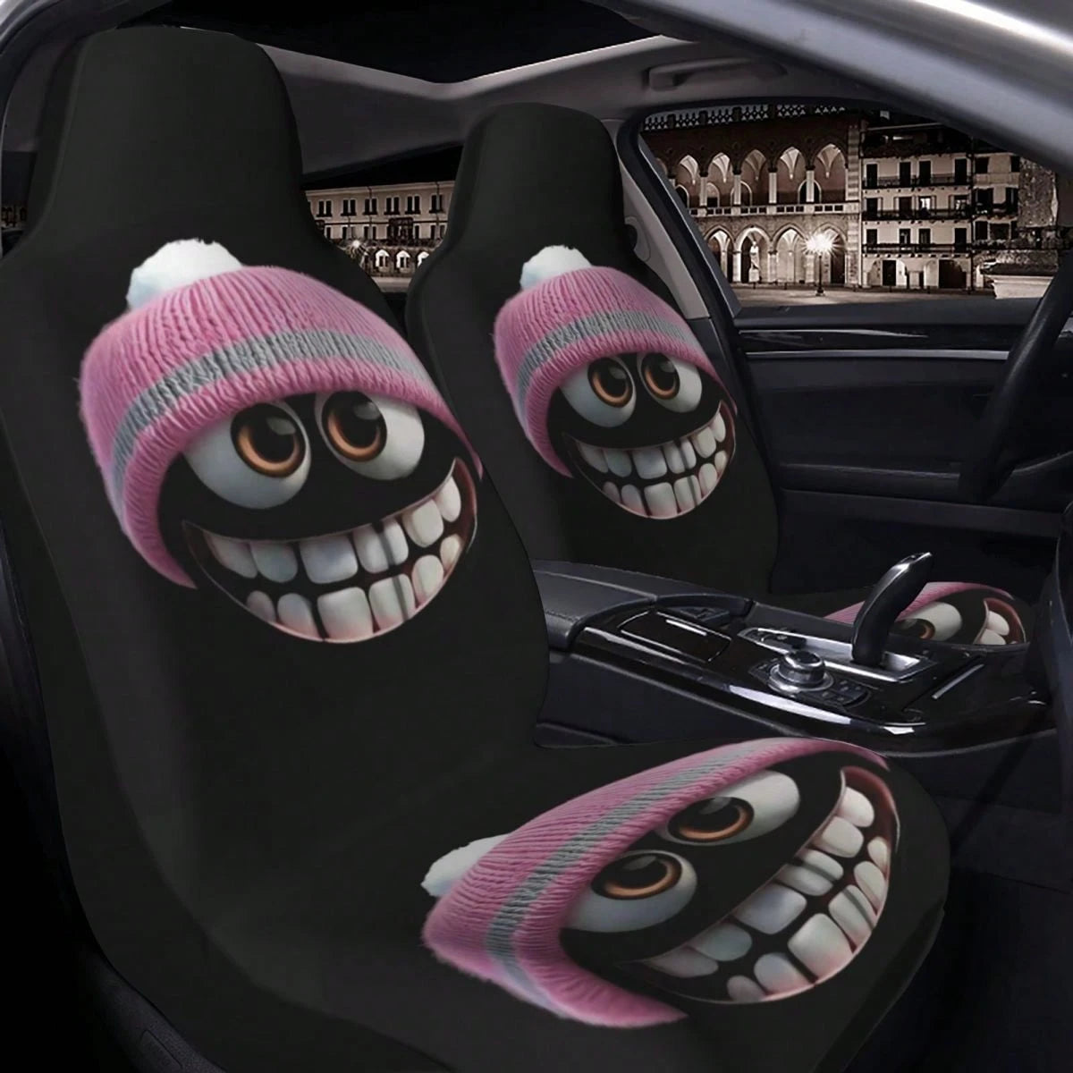 1pc Cute Cartoon Print Car Seat Cover, Car Accessories, Expression Element Women's Car Seat Cover, Car Decoration, Car Interior Accessories, Women's Car Seat Cover, Full Set Car Essentials, Suitable F