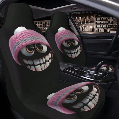 1pc Cute Cartoon Print Car Seat Cover, Car Accessories, Expression Element Women's Car Seat Cover, Car Decoration, Car Interior Accessories, Women's Car Seat Cover, Full Set Car Essentials, Suitable F