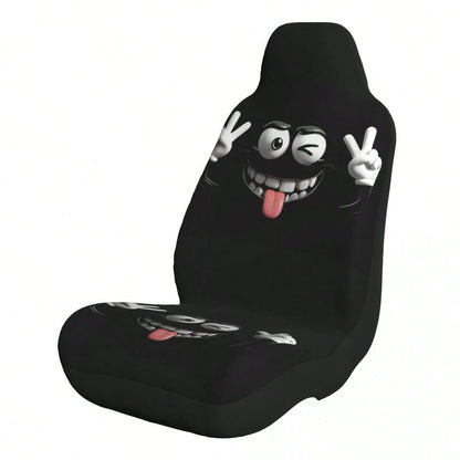 1pc Cute Cartoon Print Car Seat Cover, Car Accessories, Expression Element Women's Car Seat Cover, Car Decoration, Car Interior Accessories, Women's Car Seat Cover, Full Set Car Essentials, Suitable F