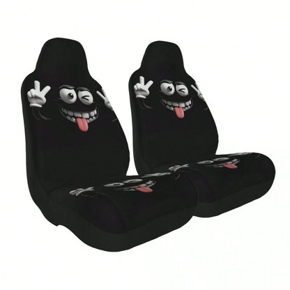 1pc Cute Cartoon Print Car Seat Cover, Car Accessories, Expression Element Women's Car Seat Cover, Car Decoration, Car Interior Accessories, Women's Car Seat Cover, Full Set Car Essentials, Suitable F