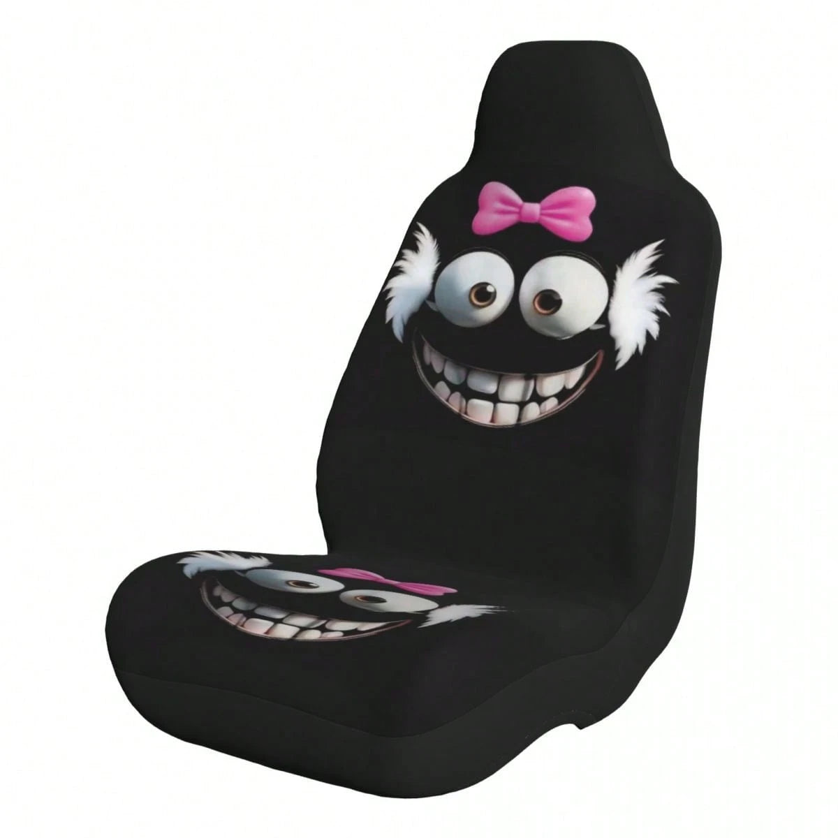 1pc Cute Cartoon Print Car Seat Cover, Car Accessories, Expression Element Women's Car Seat Cover, Car Decoration, Car Interior Accessories, Women's Car Seat Cover, Full Set Car Essentials, Suitable F