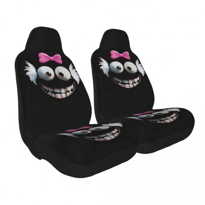1pc Cute Cartoon Print Car Seat Cover, Car Accessories, Expression Element Women's Car Seat Cover, Car Decoration, Car Interior Accessories, Women's Car Seat Cover, Full Set Car Essentials, Suitable F