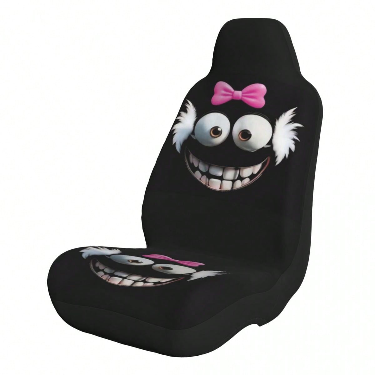 1pc Cute Cartoon Print Car Seat Cover, Car Accessories, Expression Element Women's Car Seat Cover, Car Decoration, Car Interior Accessories, Women's Car Seat Cover, Full Set Car Essentials, Suitable F