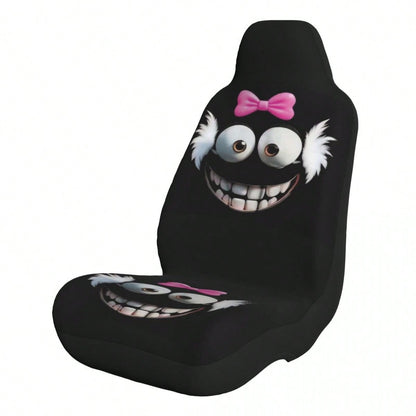 1pc Cute Cartoon Print Car Seat Cover, Car Accessories, Expression Element Women's Car Seat Cover, Car Decoration, Car Interior Accessories, Women's Car Seat Cover, Full Set Car Essentials, Suitable F