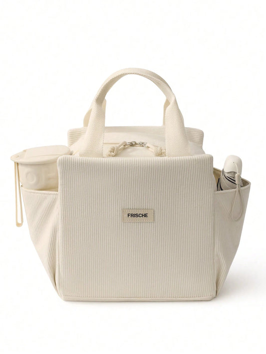 1PC Cute Corduroy Lunch Tote Bags, Reusable Insulated Lunch Box, Multifunctional Waterproof Leak-Proof Adult Lunch Tote Cooler Bag With Zipper, For Work, Picnic Or Travel School Supplies School Access