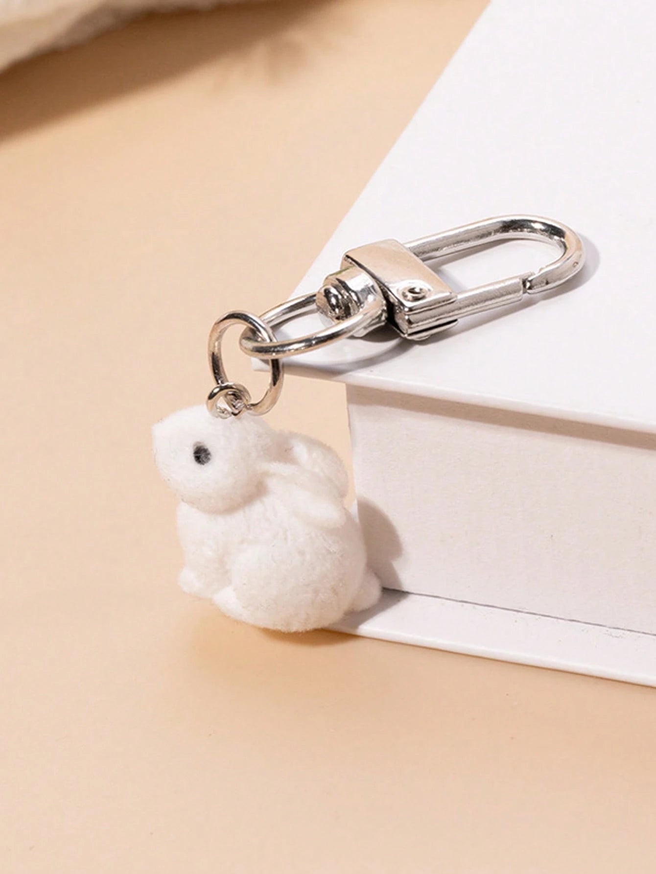 1pc Cute Flocked Rabbit Keychain Cartoon Animal Pendant Unisex Personalized Gift For Friends And Couples Bag Charm Car Accessories For Woman Gifts For Women