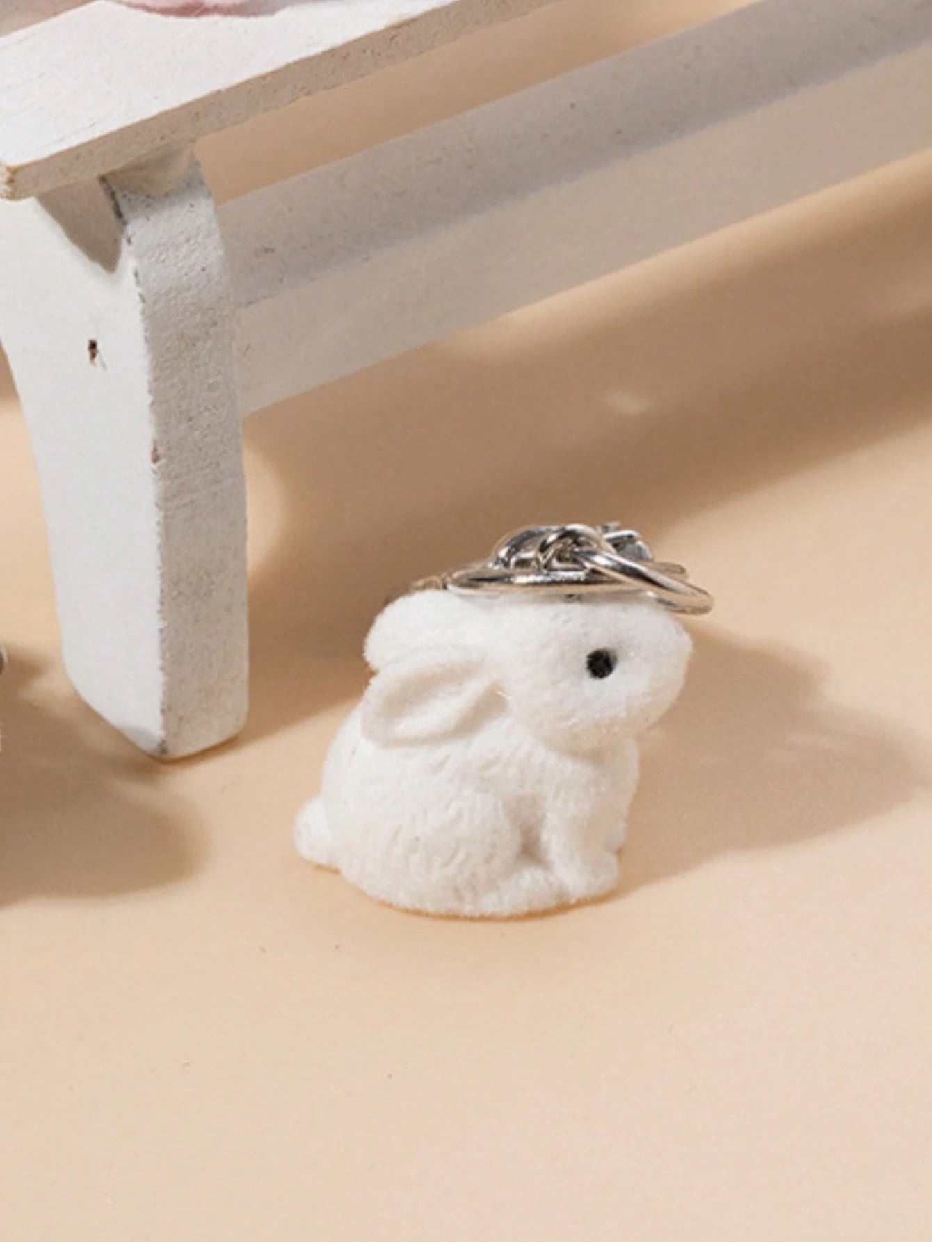 1pc Cute Flocked Rabbit Keychain Cartoon Animal Pendant Unisex Personalized Gift For Friends And Couples Bag Charm Car Accessories For Woman Gifts For Women