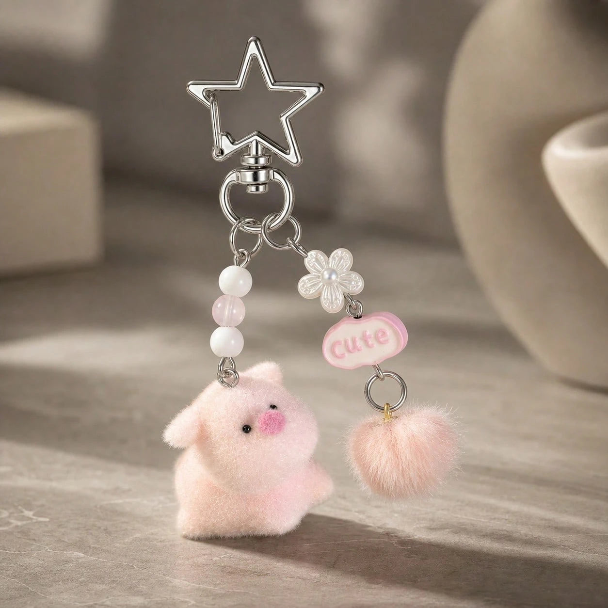 1pc Cute Flocked Rabbit Keychain Cartoon Animal Pendant Unisex Personalized Gift For Friends And Couples Bag Charm Car Accessories For Woman Gifts For Women