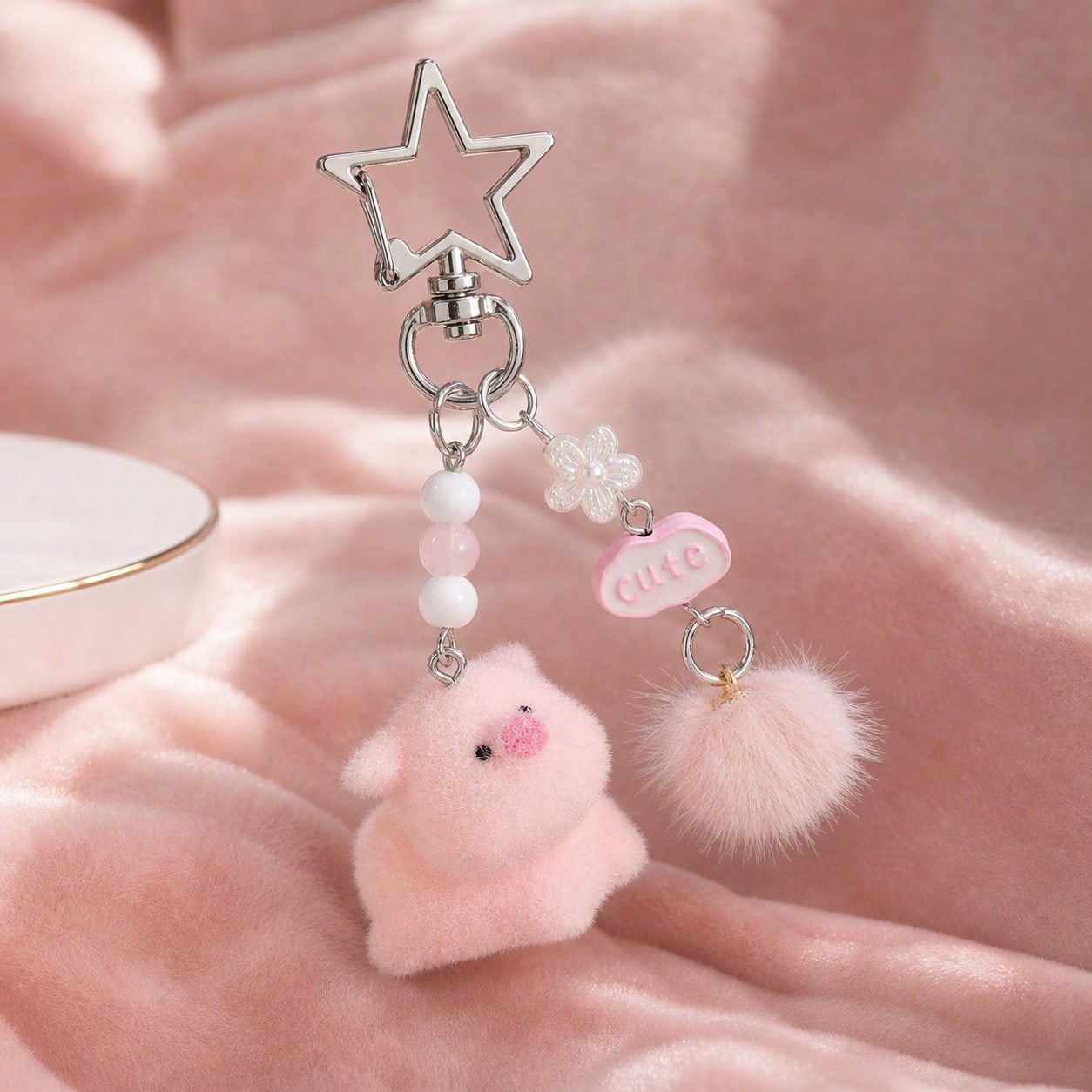 1pc Cute Flocked Rabbit Keychain Cartoon Animal Pendant Unisex Personalized Gift For Friends And Couples Bag Charm Car Accessories For Woman Gifts For Women