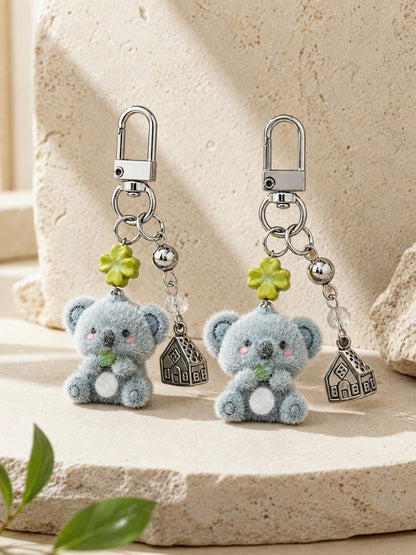 1pc Cute Flocked Rabbit Keychain Cartoon Animal Pendant Unisex Personalized Gift For Friends And Couples Bag Charm Car Accessories For Woman Gifts For Women