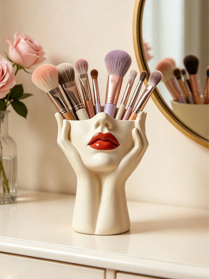 1pc Cute Palm-Shaped Pen Holder, For Bathroom Makeup Brush And Cosmetic Storage. Elegant Makeup Brush Organizer Is Ideal For Girls, Students And Creative Decorators. For Vacation, Beach, Bedroom And O