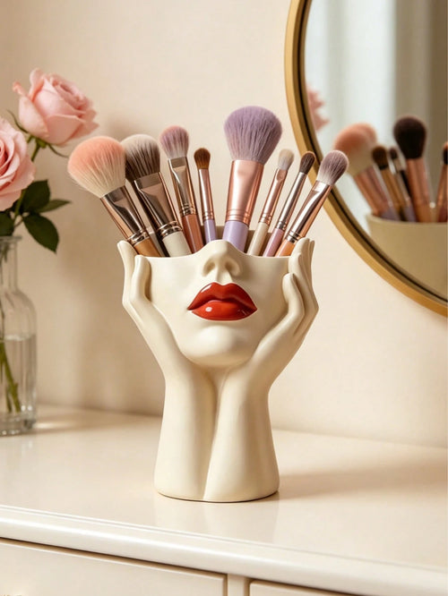 1pc Cute Palm-Shaped Pen Holder, For Bathroom Makeup Brush And Cosmetic Storage. Elegant Makeup Brush Organizer Is Ideal For Girls, Students And Creative Decorators. For Vacation, Beach, Bedroom And O