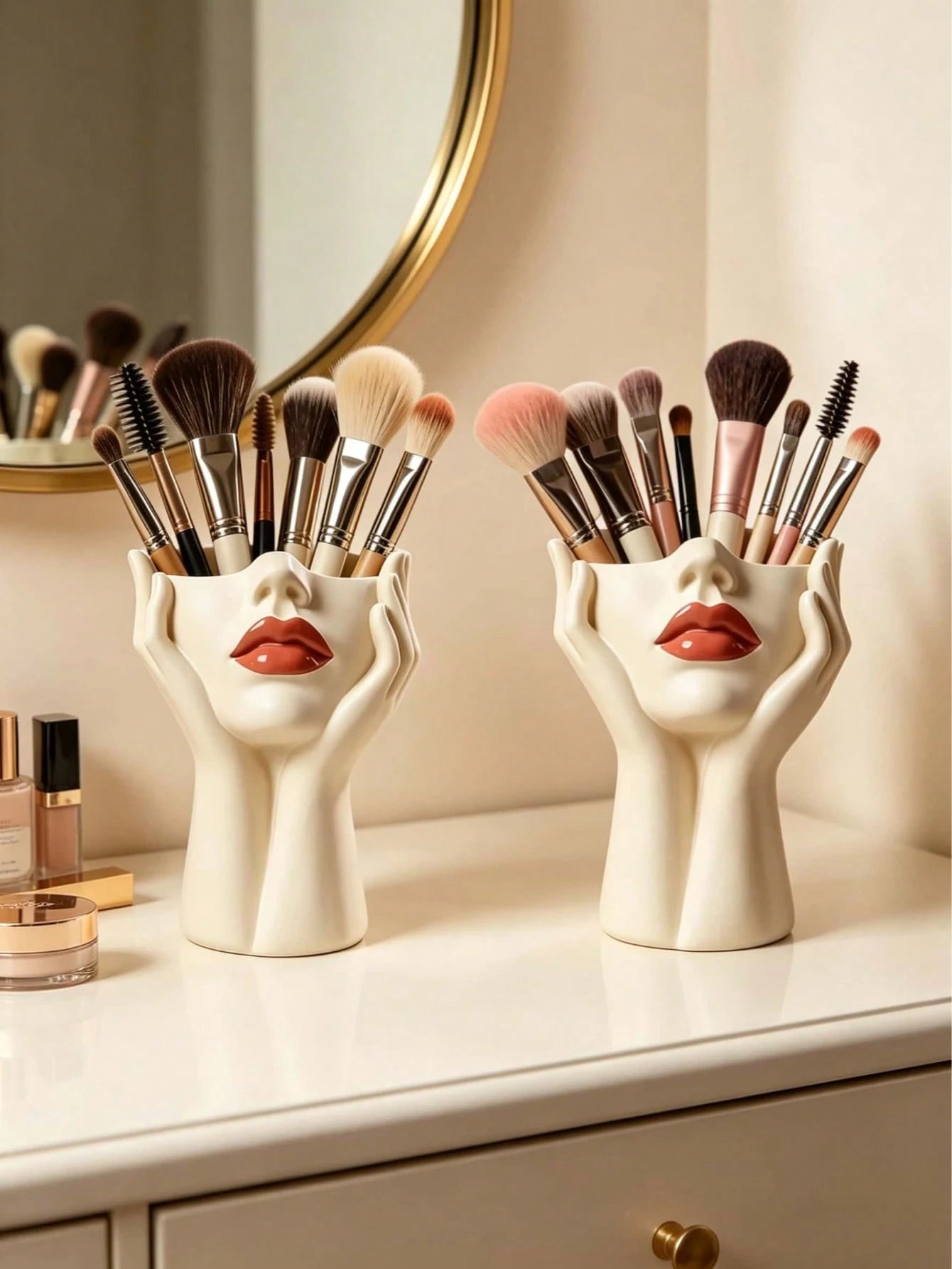1pc Cute Palm-Shaped Pen Holder, For Bathroom Makeup Brush And Cosmetic Storage. Elegant Makeup Brush Organizer Is Ideal For Girls, Students And Creative Decorators. For Vacation, Beach, Bedroom And O