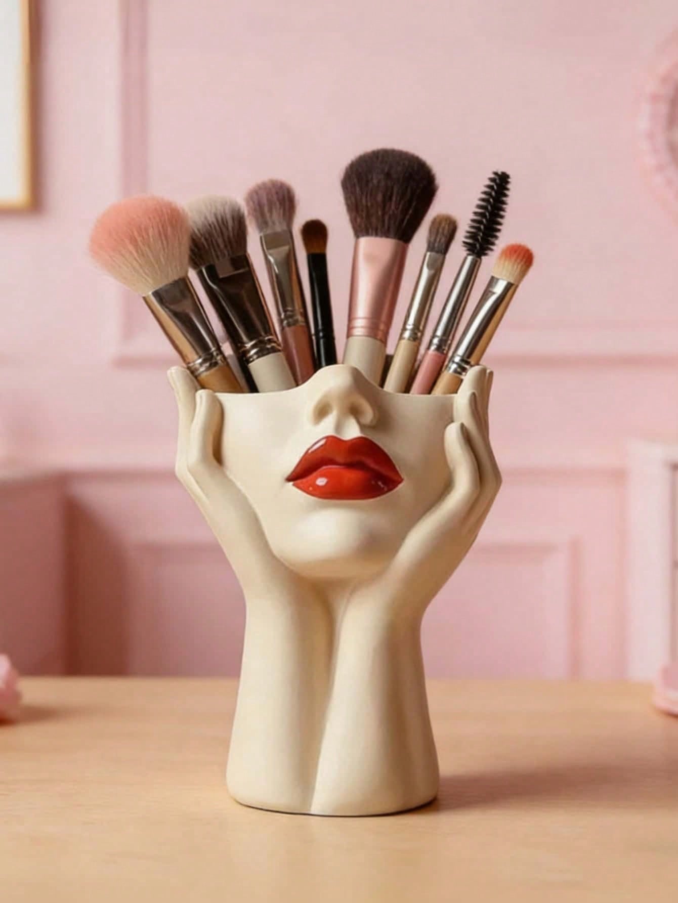 1pc Cute Palm-Shaped Pen Holder, For Bathroom Makeup Brush And Cosmetic Storage. Elegant Makeup Brush Organizer Is Ideal For Girls, Students And Creative Decorators. For Vacation, Beach, Bedroom And O