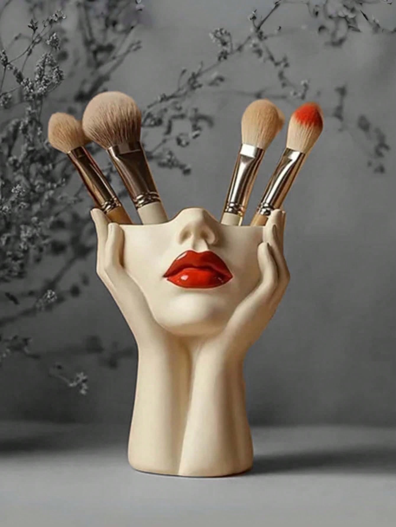 1pc Cute Palm-Shaped Pen Holder, For Bathroom Makeup Brush And Cosmetic Storage. Elegant Makeup Brush Organizer Is Ideal For Girls, Students And Creative Decorators. For Vacation, Beach, Bedroom And O