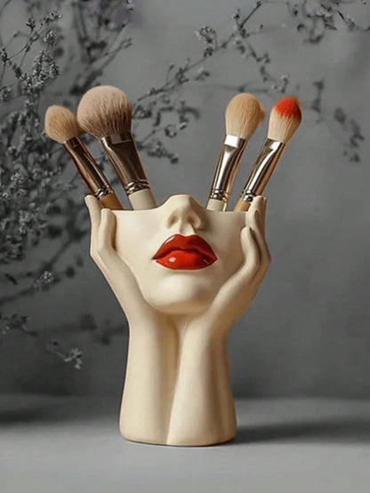 1pc Cute Palm-Shaped Pen Holder, For Bathroom Makeup Brush And Cosmetic Storage. Elegant Makeup Brush Organizer Is Ideal For Girls, Students And Creative Decorators. For Vacation, Beach, Bedroom And O