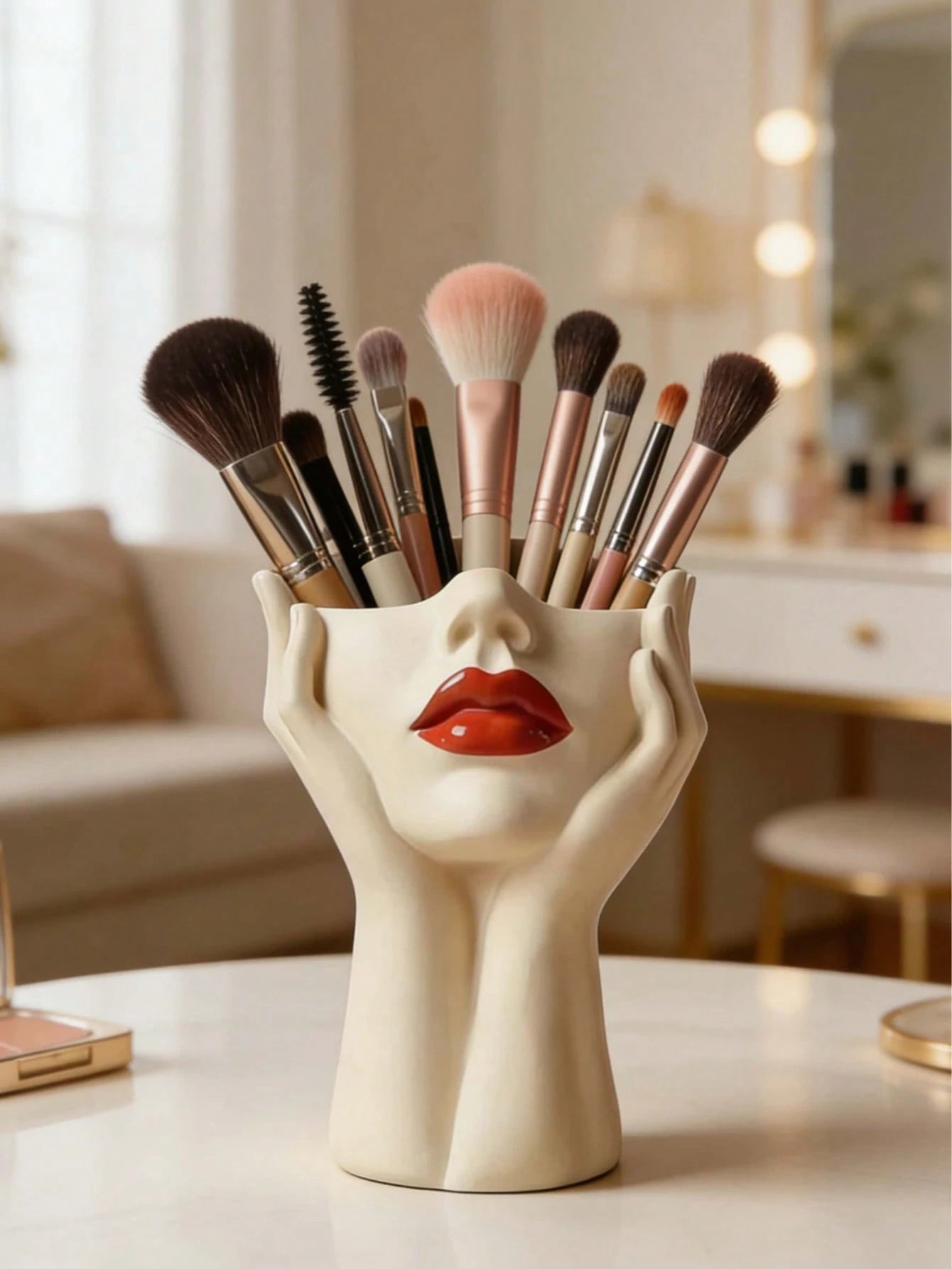 1pc Cute Palm-Shaped Pen Holder, For Bathroom Makeup Brush And Cosmetic Storage. Elegant Makeup Brush Organizer Is Ideal For Girls, Students And Creative Decorators. For Vacation, Beach, Bedroom And O