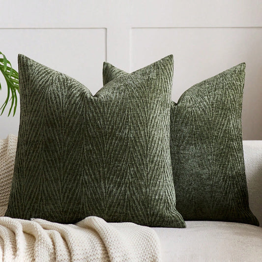 1pc Dark Green (Insert Not Included) Vintage 3D Leaf Textured Pillow Cover, Fashionable Minimalist Farmhouse Chenille Soft Thick Cushion Cover, Suitable For Daily Home Decor, Holiday Gift, Sofa, Bed