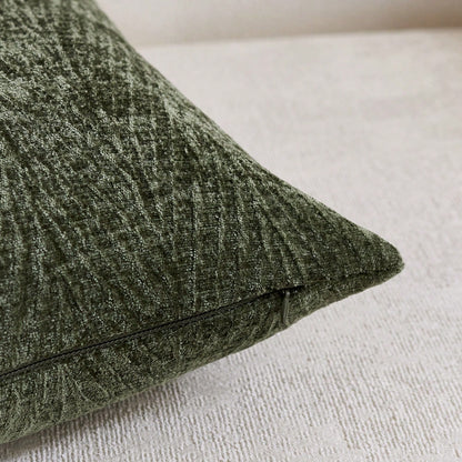 1pc Dark Green (Insert Not Included) Vintage 3D Leaf Textured Pillow Cover, Fashionable Minimalist Farmhouse Chenille Soft Thick Cushion Cover, Suitable For Daily Home Decor, Holiday Gift, Sofa, Bed